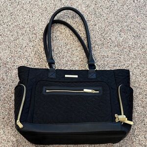 Bananafish Black Quilted Diaper Bag with Gold Accents